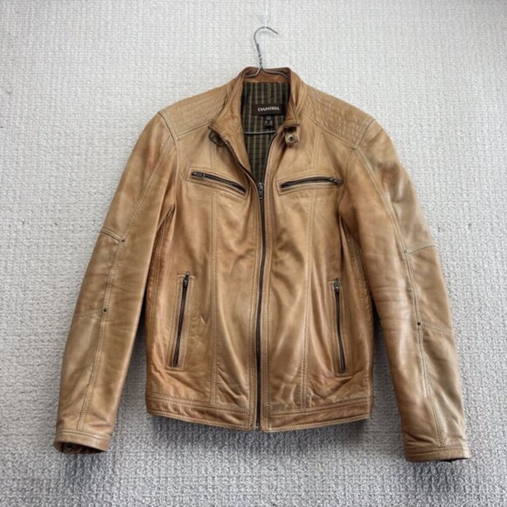 Danier Tan Leather Moto Jacket - Men's Classic Biker Style